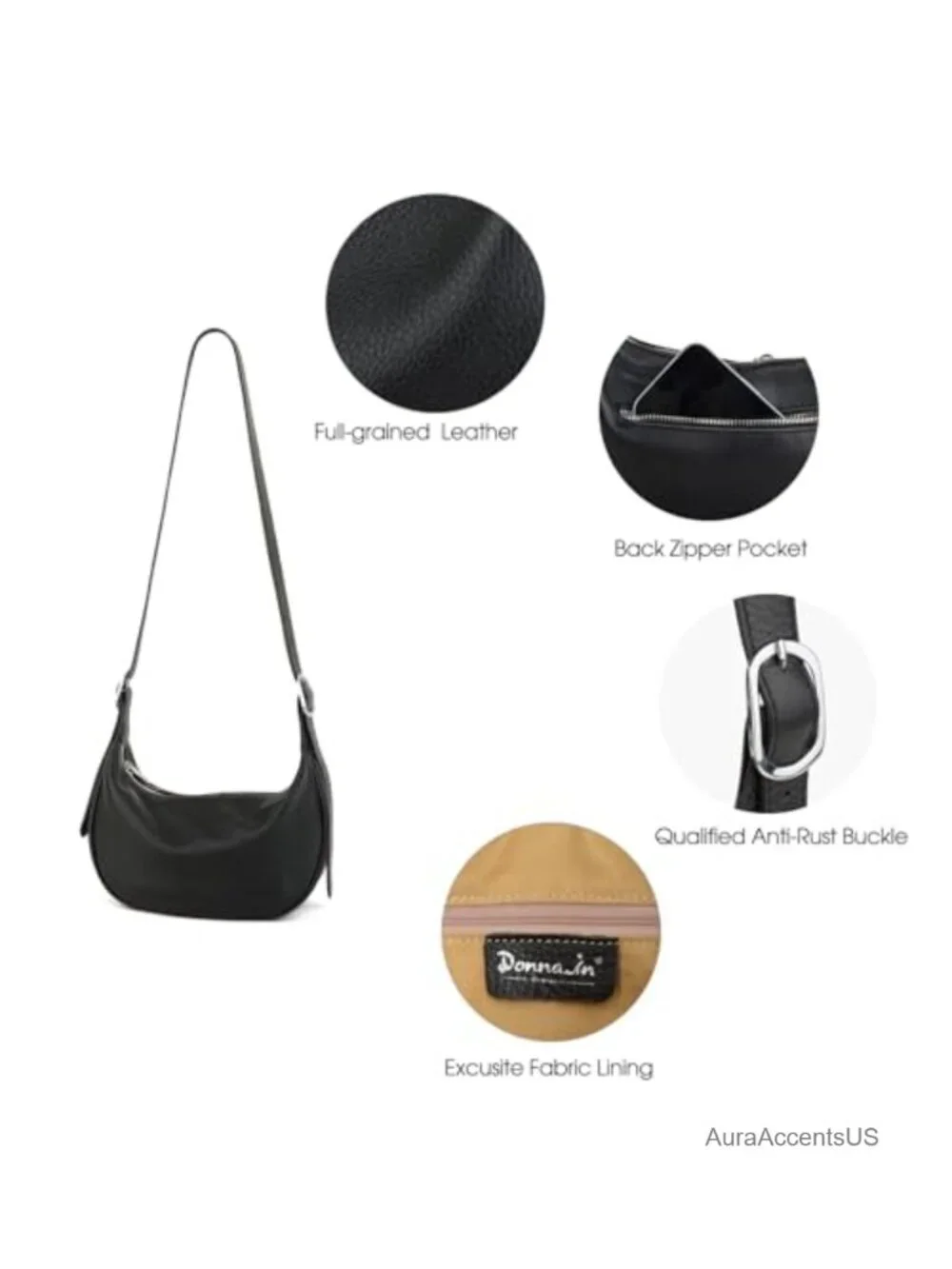 Full Grain Leather Hobo Bag Crossbody Shoulder Purse